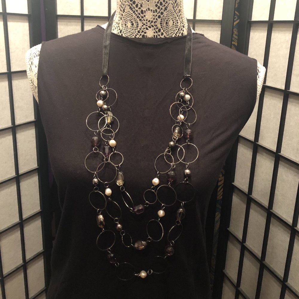 NY & Company Purple Beaded Necklace